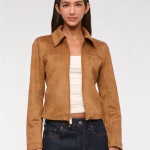 Abercrombie & Fitch Zip-Front Tan/Camel Vegan Suede Jacket